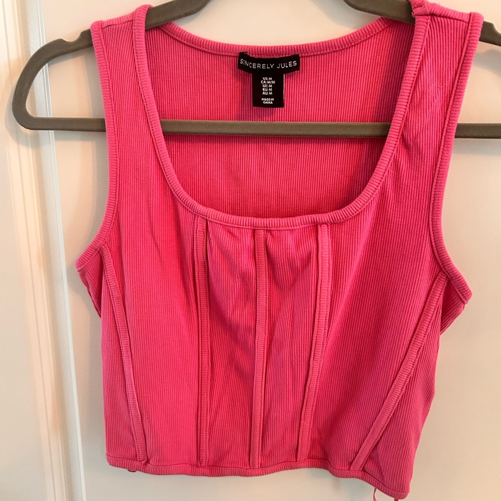 Sincerely Jules Vibrant Pink Ribbed Crop Top